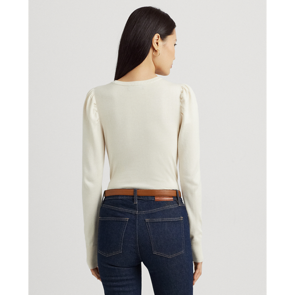 Mascarpone Cream Cotton-Blend Puff-Sleeve Sweater Lauren 5