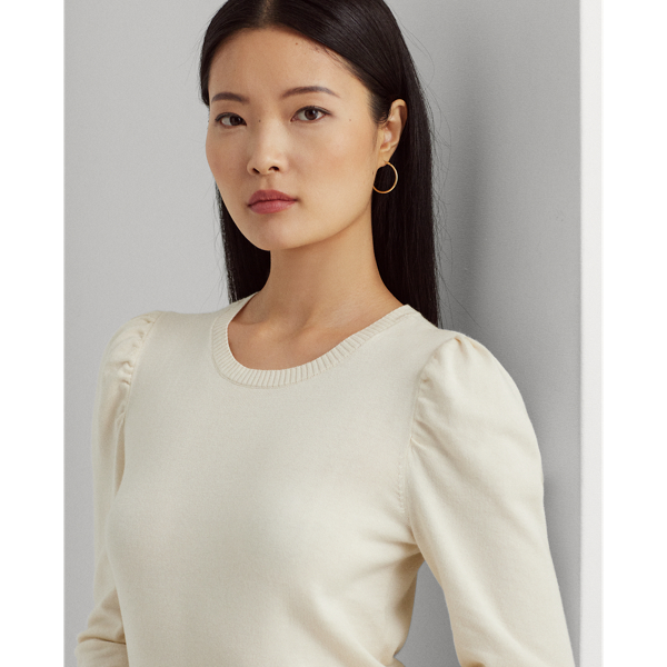 Mascarpone Cream Cotton-Blend Puff-Sleeve Sweater Lauren 6