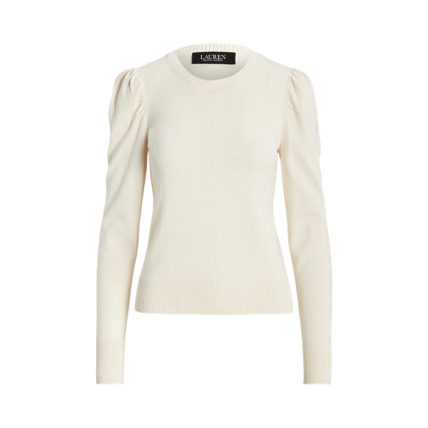 Mascarpone Cream Cotton-Blend Puff-Sleeve Sweater Lauren 2