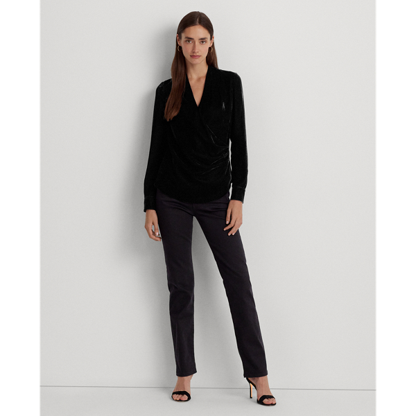 Black Velvet Pleated Velvet Surplice Blouse Lauren 4