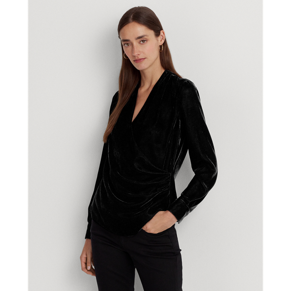 Black Velvet Pleated Velvet Surplice Blouse Lauren 1