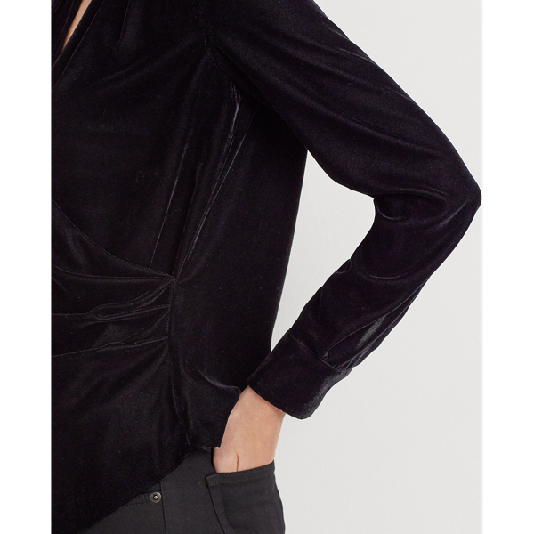 Black Velvet Pleated Velvet Surplice Blouse Lauren 6