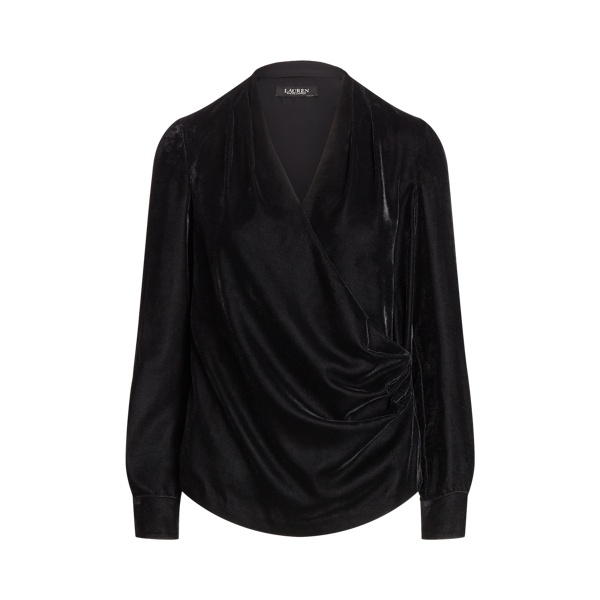 Pleated Velvet Surplice Blouse
