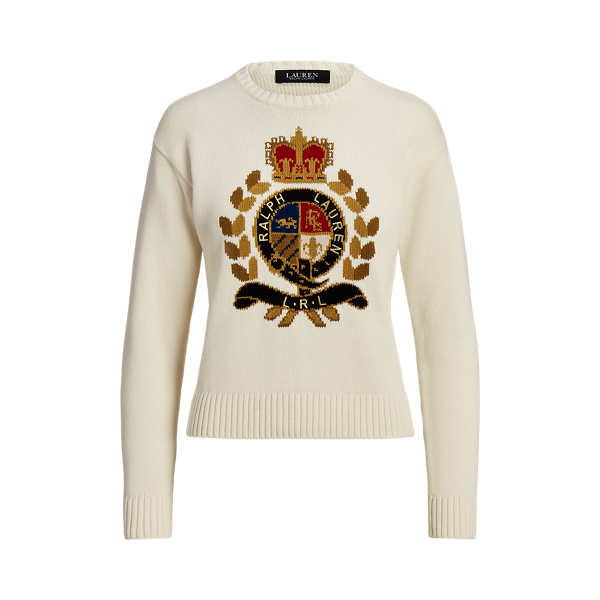Intarsia-Knit Crest Cotton-Blend Sweater Lauren 1