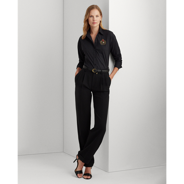 Black Beaded-Crest Stretch-Cotton Blend Shirt Lauren 4