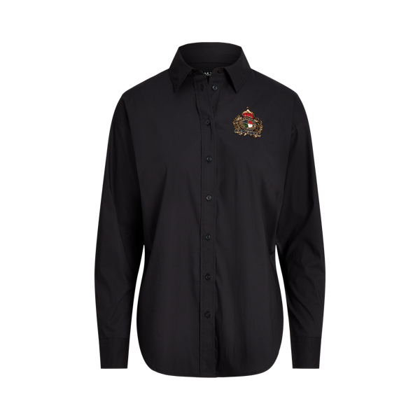 Black Beaded-Crest Stretch-Cotton Blend Shirt Lauren 2