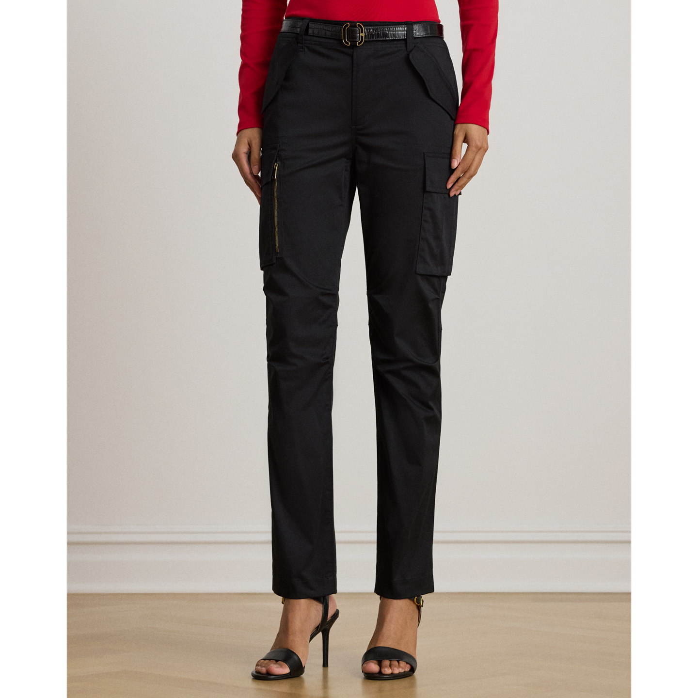 Женские брюки Ralph Lauren Cotton Sateen Cargo, цвет: Чёрный — фото 1