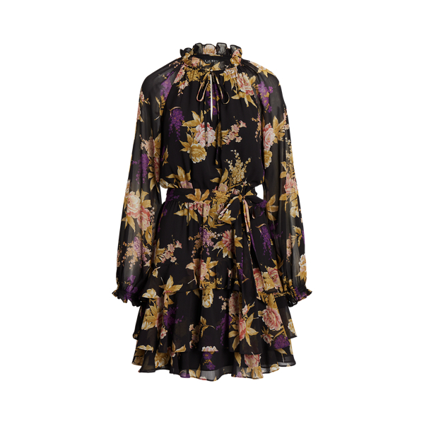 Floral Belted Crinkle Georgette Dress