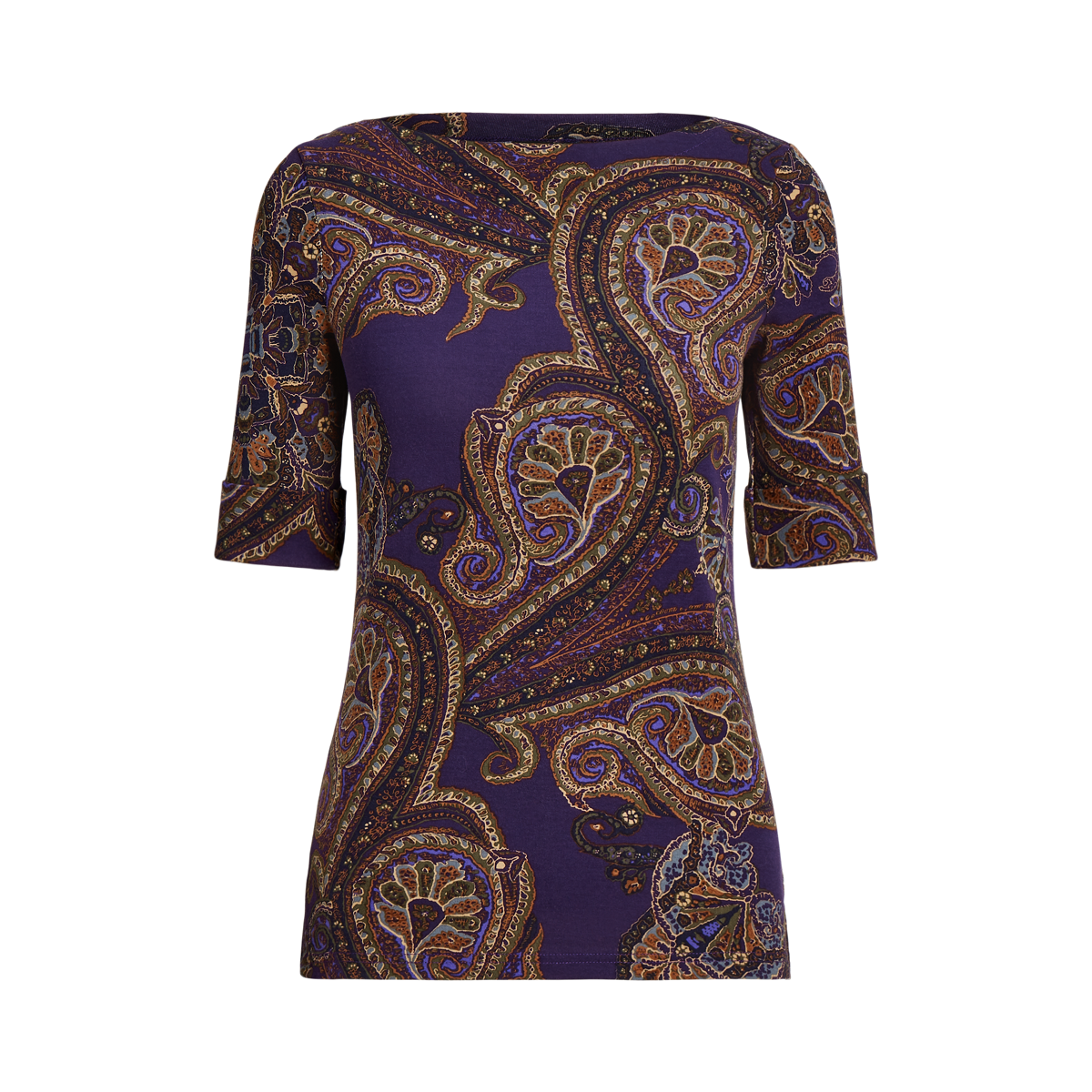 ☆US発*LAUREN*新作*Paisley Stretch Cotton Tシャツ☆ Paisley Stretch Cotton Boatneck Tee