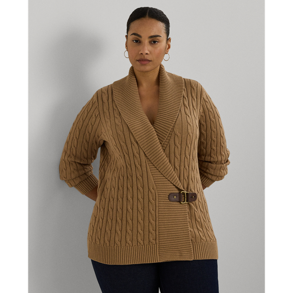 Classic Camel Buckled Cotton Sweater Lauren Woman 1