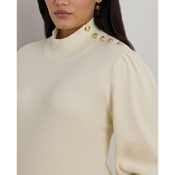 Button-Trim Mockneck Sweater