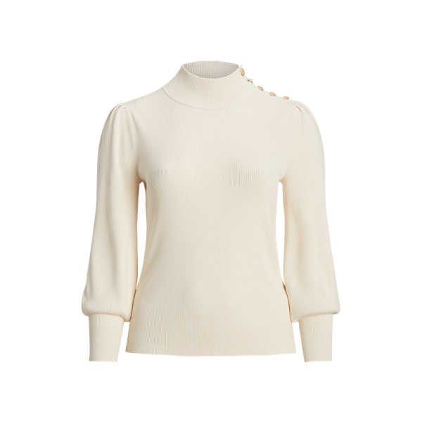 Button-Trim Mockneck Sweater