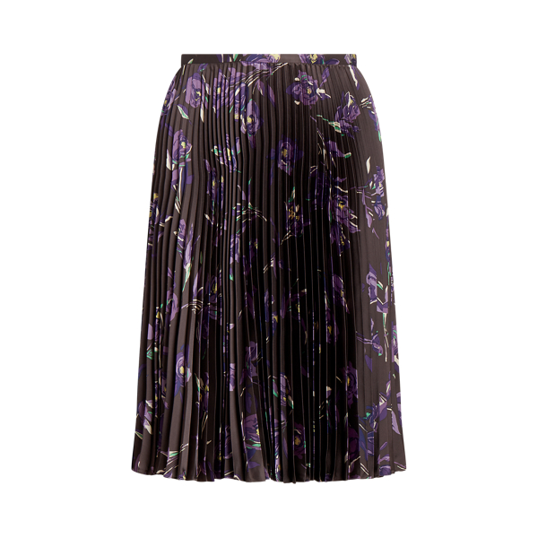 Floral Pleated Satin Charmeuse Skirt Lauren Woman 1