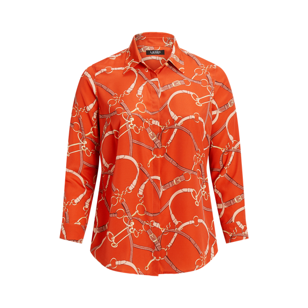 Belting-Print Crepe Shirt Lauren Woman 1