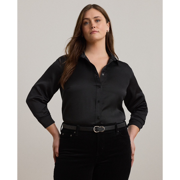 Black Classic Fit Satin Charmeuse Shirt Lauren Woman 1