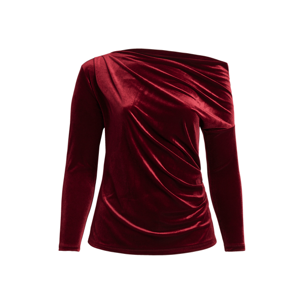 Pleated Velvet Off-the-Shoulder Top Lauren Woman 1