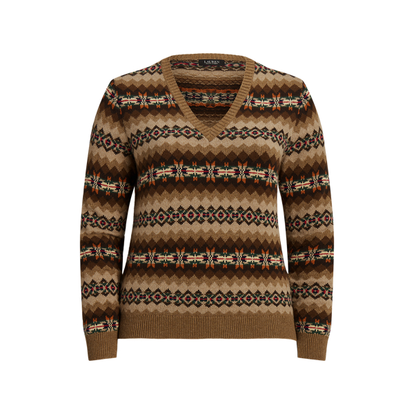 Fair Isle Wool-Blend V-Neck Sweater Lauren Woman 1