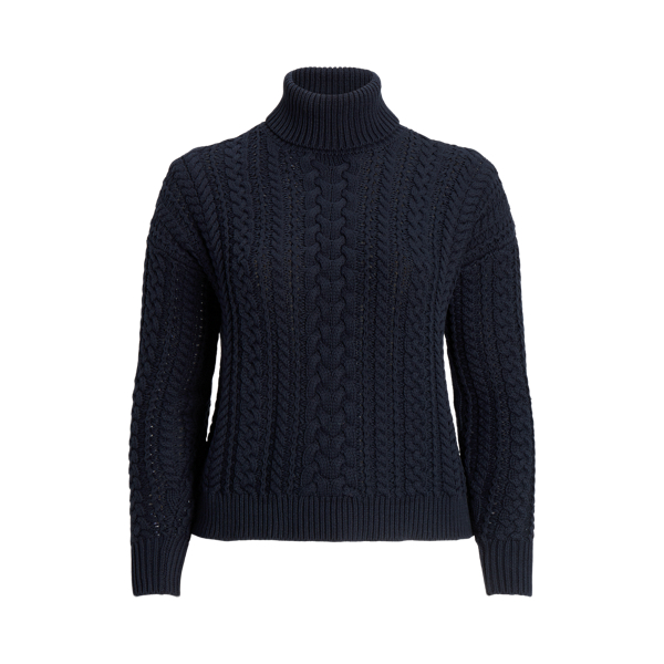Cable-Knit Cotton-Blend Turtleneck Lauren Woman 1