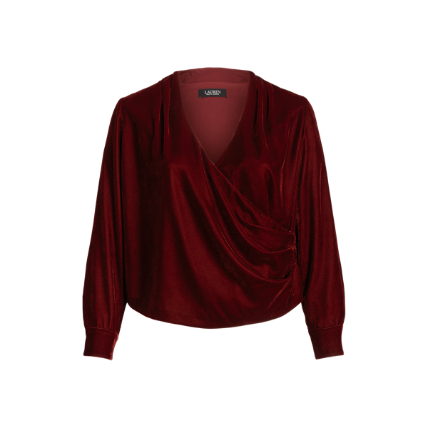 Pleated Velvet Surplice Blouse Lauren Woman 1