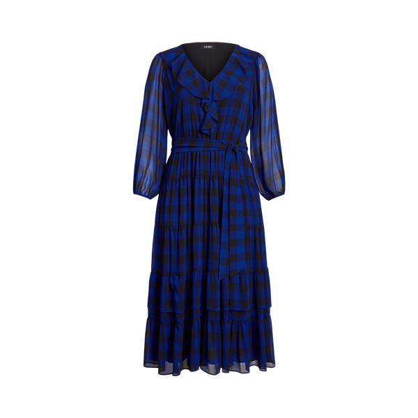 Buffalo Check Belted Georgette Dress Lauren Woman 1