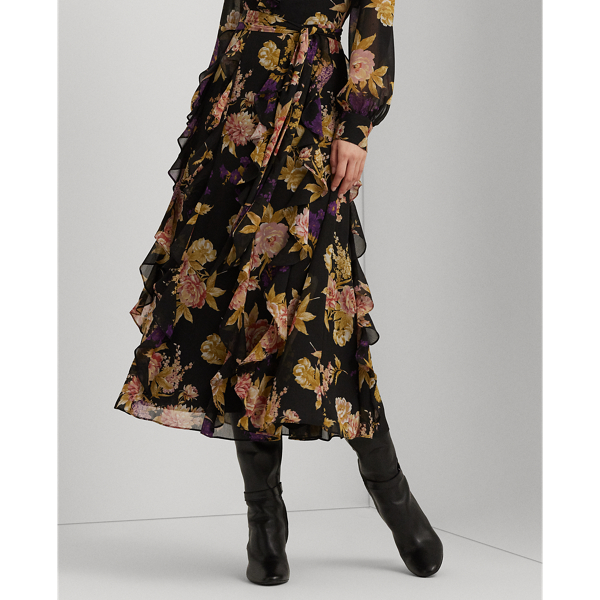Floral Ruffle-Trim Georgette Dress