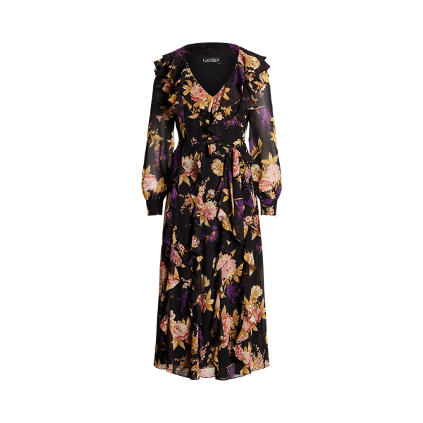 未使用級　ラルフローレンFloral Ruffle Trim ette Floral Ruffle-Trim Georgette Dress