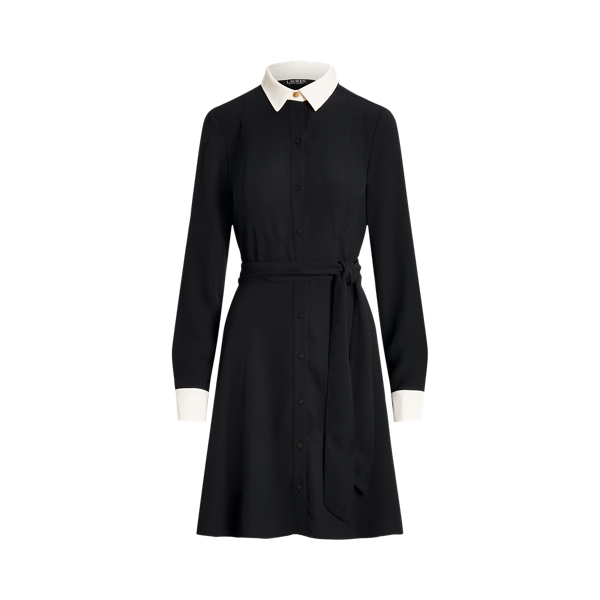 Two-Tone Belted Georgette Shirtdress