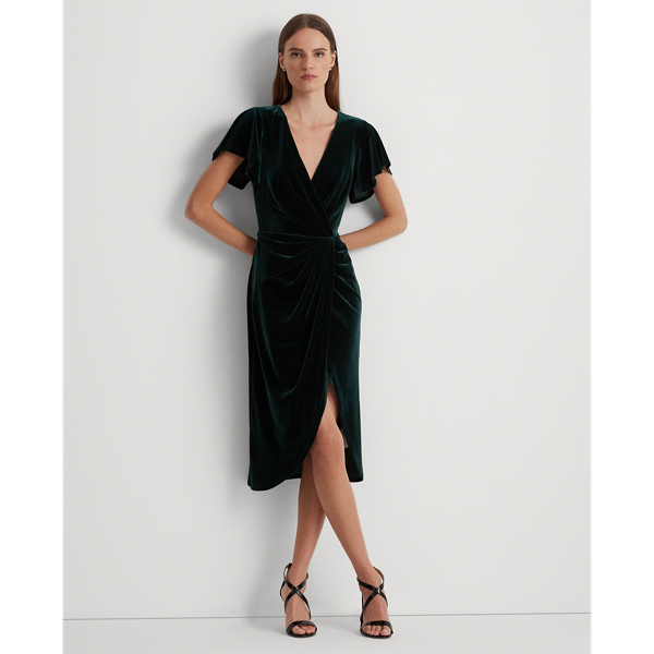 Dark Season Green Velvet Velvet Flutter-Sleeve Cocktail Dress Lauren 1