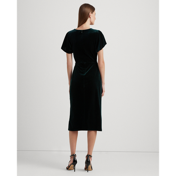 Dark Season Green Velvet Velvet Flutter-Sleeve Cocktail Dress Lauren 5