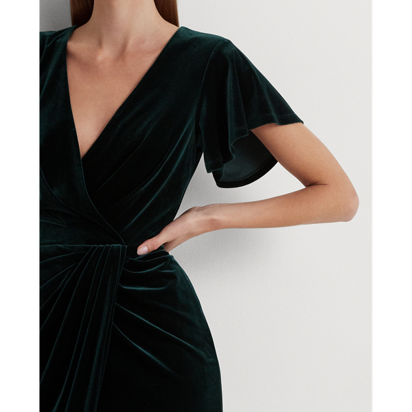 Dark Season Green Velvet Velvet Flutter-Sleeve Cocktail Dress Lauren 6