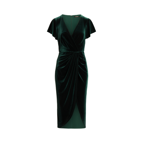 Dark Season Green Velvet Velvet Flutter-Sleeve Cocktail Dress Lauren 2