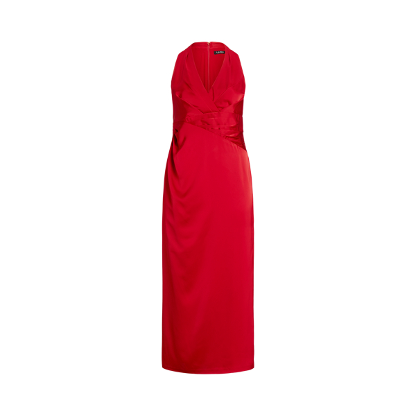 Pleated Satin Charmeuse Halter Gown