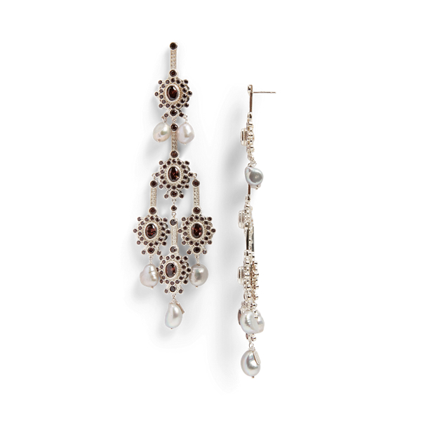 Grey Pearl and Crystal Chandelier Earrings Ralph Lauren Collection 2