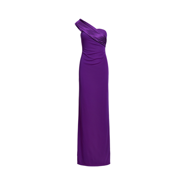 Jersey one-shoulder jurk met satijn Lauren in 1