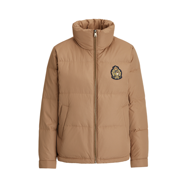 Crest-Patch Funnelneck Down Coat
