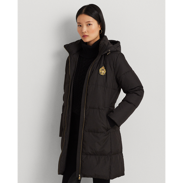 Black Crest-Patch Hooded Down Coat Lauren 4
