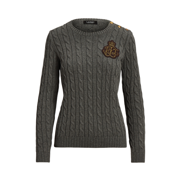 Button-Trim Cable-Knit Cotton Jumper Lauren Petite 1