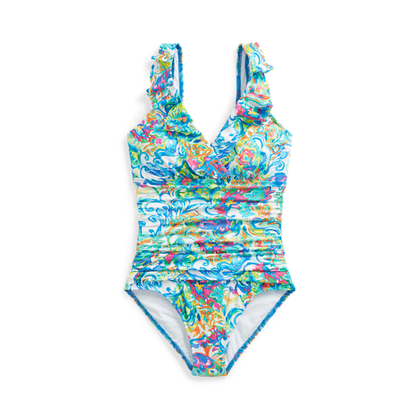 Paisley Ruffle-Trim Surplice One-Piece Lauren 1