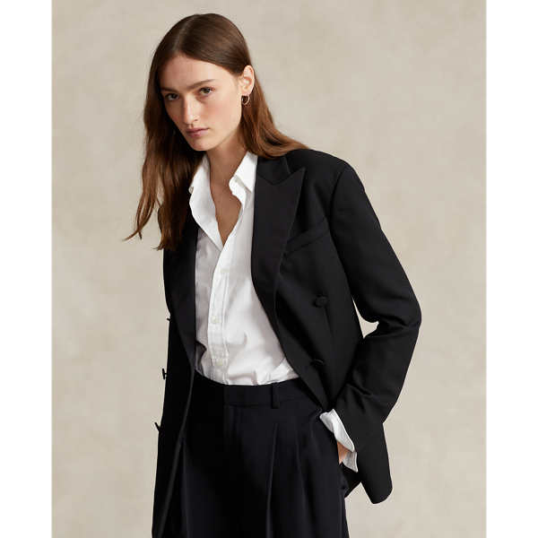 Silk-Lapel Double-Breasted Wool Blazer