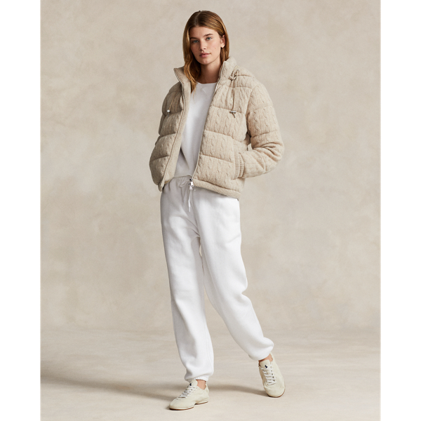 Tuscan Beige Heather Cable-Knit Hooded Down Coat Polo Ralph Lauren 4