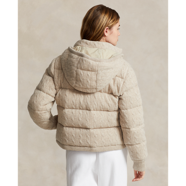 Tuscan Beige Heather Cable-Knit Hooded Down Coat Polo Ralph Lauren 5