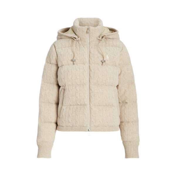 Tuscan Beige Heather Cable-Knit Hooded Down Coat Polo Ralph Lauren 2