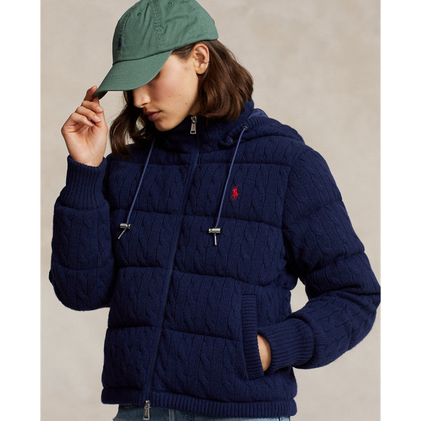 Cable Knit Hooded Down Coat