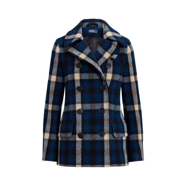 Plaid wool peacoat on sale