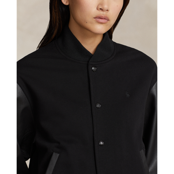 Polo Black Logo Leather-Trim Fleece Bomber Jacket Polo Ralph Lauren 7