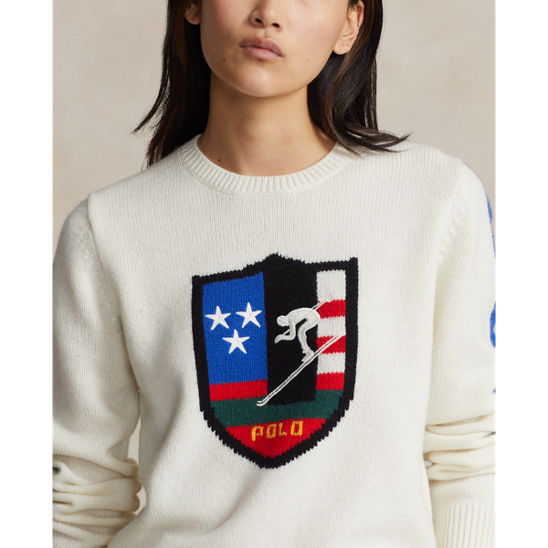 Woll-Rundhalspullover mit Wappen Polo Ralph Lauren in Wei&szlig;/Royal 6