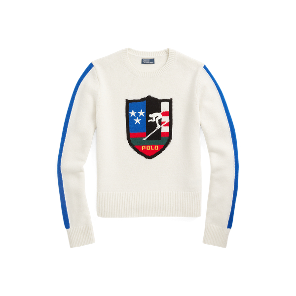Woll-Rundhalspullover mit Wappen Polo Ralph Lauren in Wei&szlig;/Royal 2