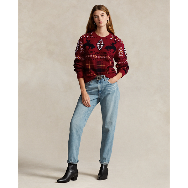 Karierter Pullover mit Westernmotiv Polo Ralph Lauren in Rot kombiniert 4