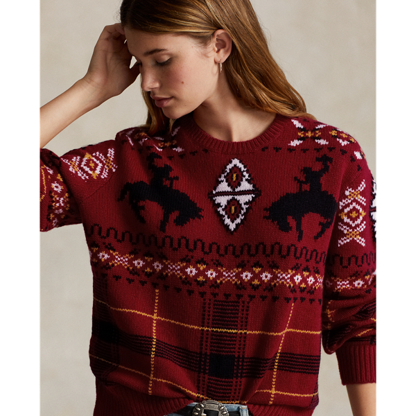Karierter Pullover mit Westernmotiv Polo Ralph Lauren in Rot kombiniert 6
