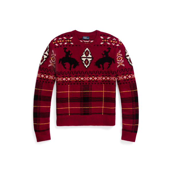 Karierter Pullover mit Westernmotiv Polo Ralph Lauren in Rot kombiniert 2